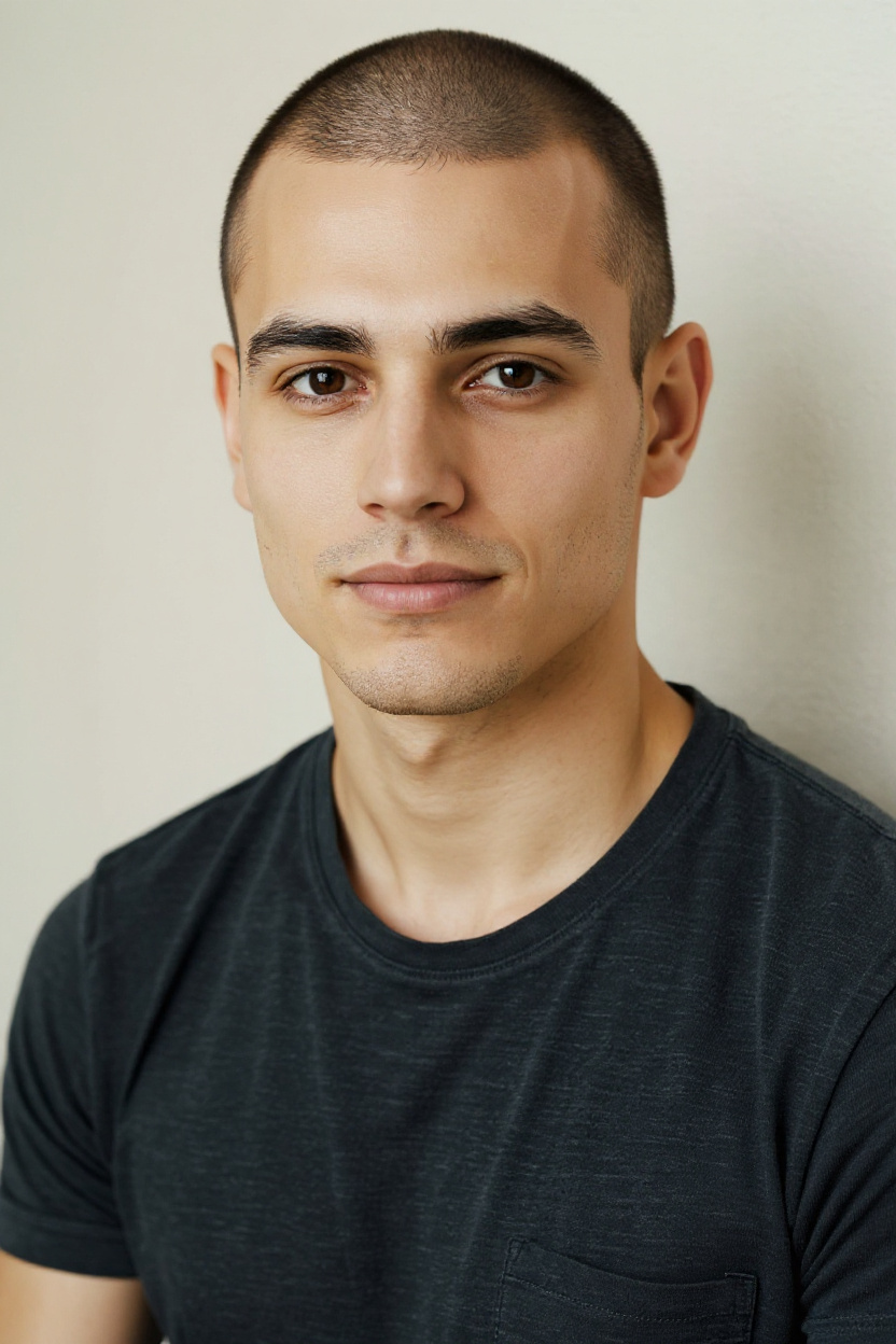 Person with bald hairstyle